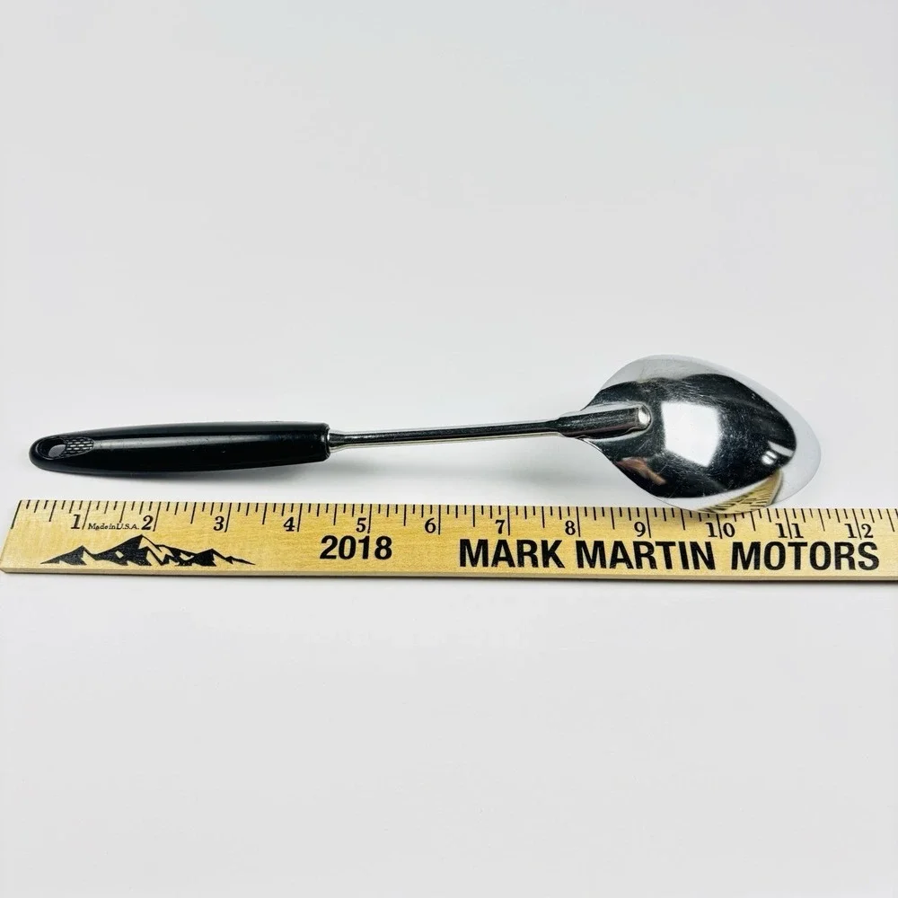 2 Vtg Ecko Spoons Slotted Metal Serving Spoon Utensil Black Plastic Handle